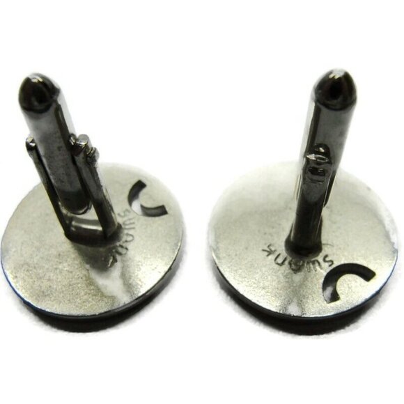 Swank Cufflinks Round Silver Tone Tux Shirt Dress Suit Vintage - Picture 4 of 8